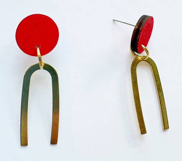 Mouse red & brass dangle