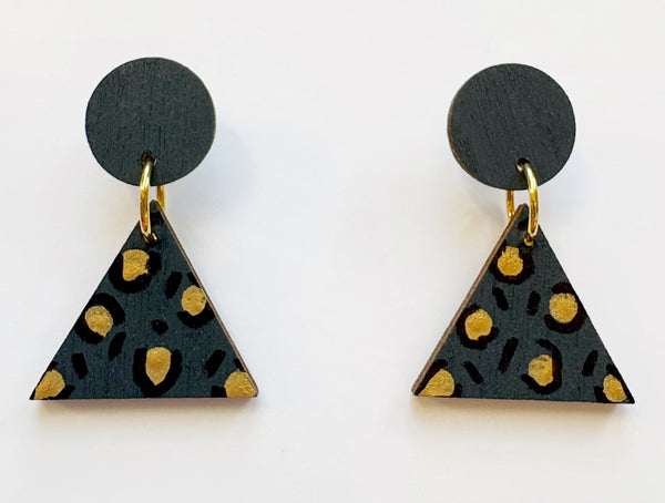 Ding grey & gold leopard print plywood dangle