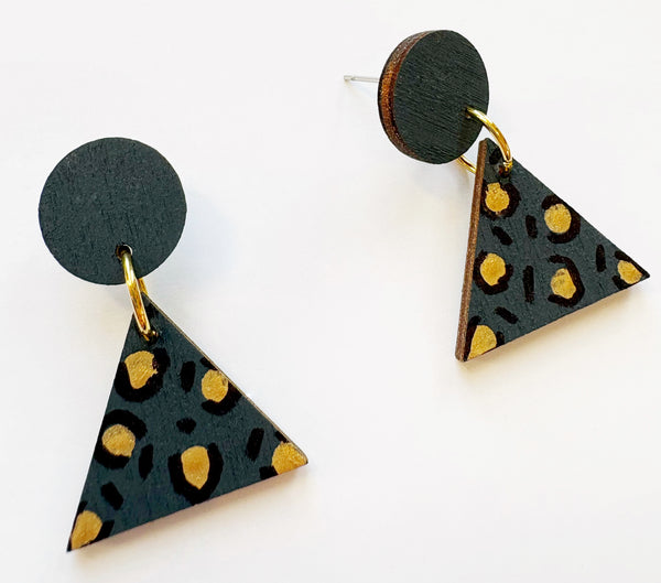 Ding grey & gold leopard print plywood dangle