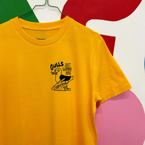 Gulls Just Wanna Have Chips yellow unisex t-shirt - Inspired 