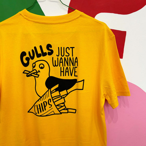 Gulls Just Wanna Have Chips yellow unisex t-shirt - Inspired 