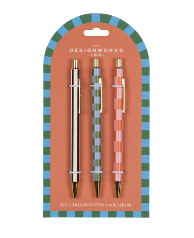 Three Pen Set - Stripes and Checks