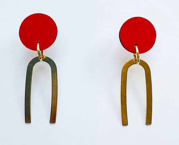 Mouse red & brass dangle