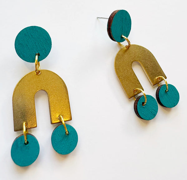 Rosie plywood & brass dangle earrings