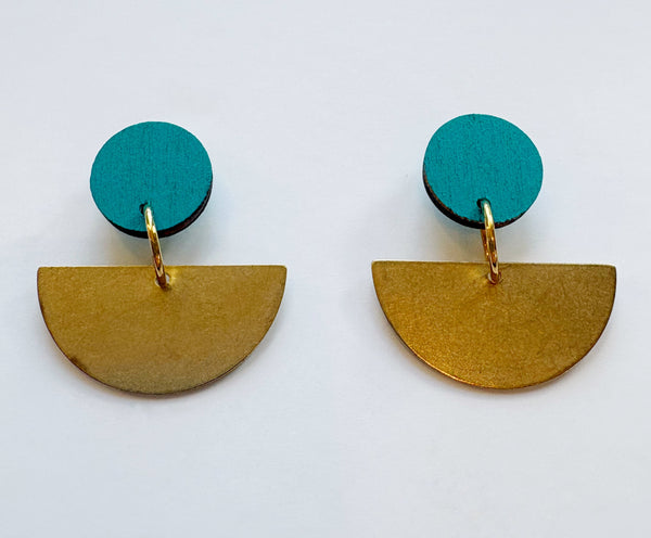 Daisy teal & brass semi circle dangle