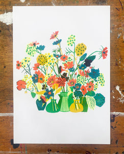 Vase of flowers risograph A3 print