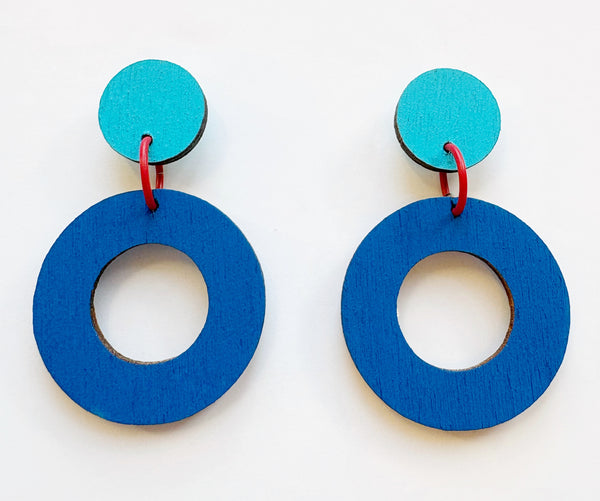 Patty bright blue & dark blue plywood dangle