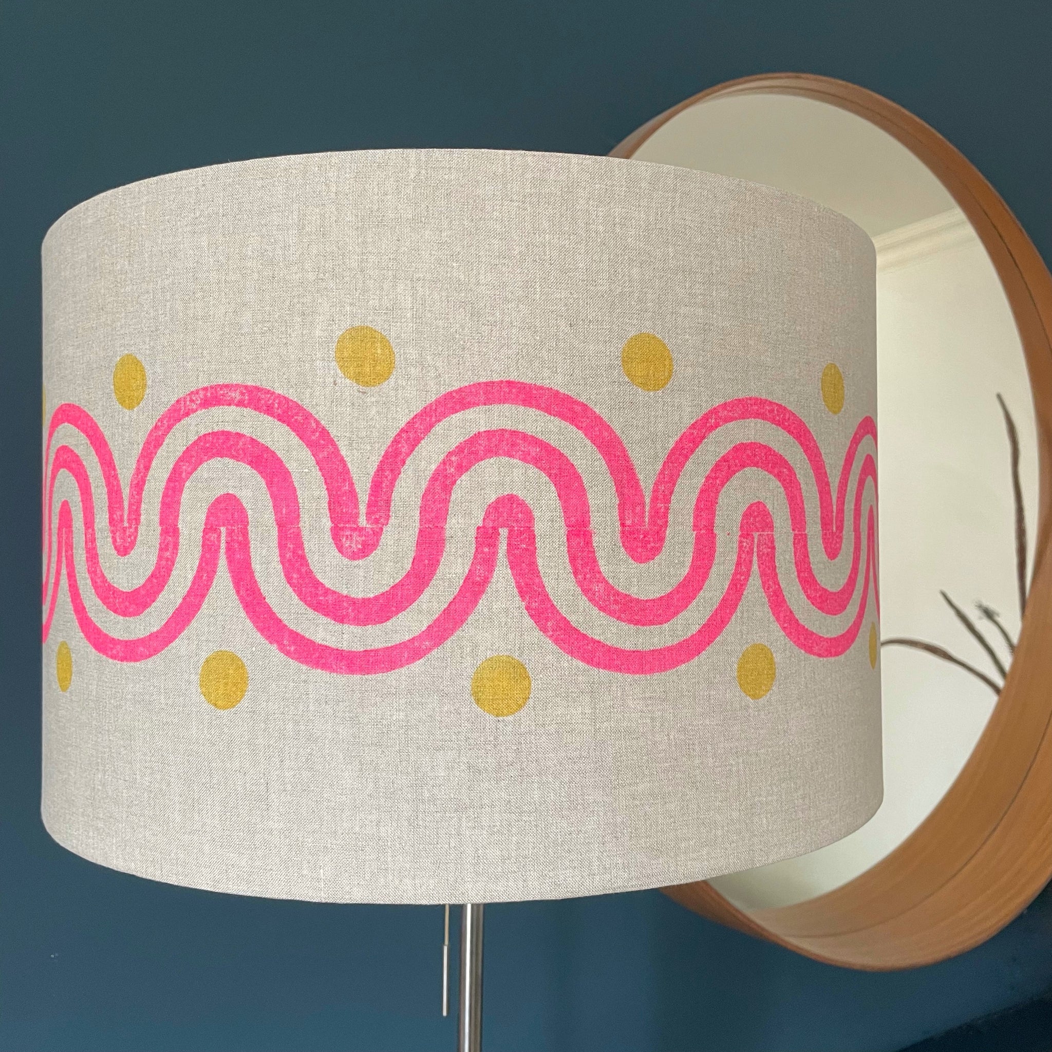 Wiggle pink & sunset Yellow Linen Lampshade 40 cm