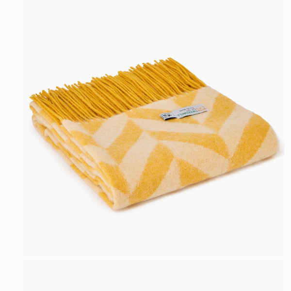 Lambswool Chunky Herringbone Scarf -  yellow and beige