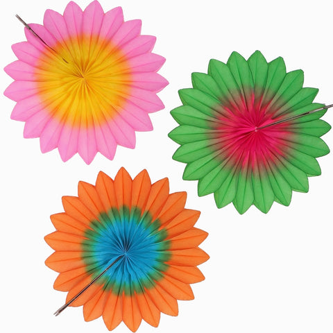 Two Tone Flower Fan - set of 3