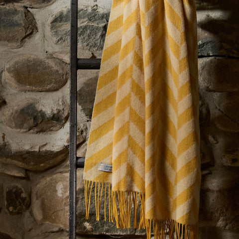 Lambswool Chunky Herringbone Scarf -  yellow and beige
