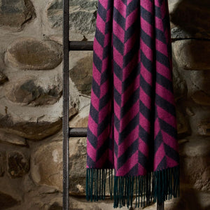 Lambswool Chunky Herringbone Scarf -  emerald and pink