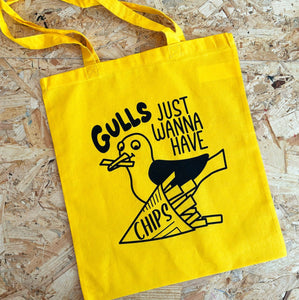 Gulls Just Wanna Have Chips  tote bag
