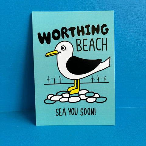 Worthing Beach Sea You Soon postcard