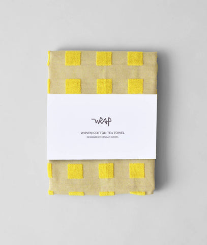 Squares Yellow & Oat tea towel