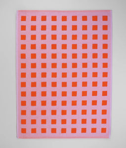 Squares Lilac & Warm Red tea towel