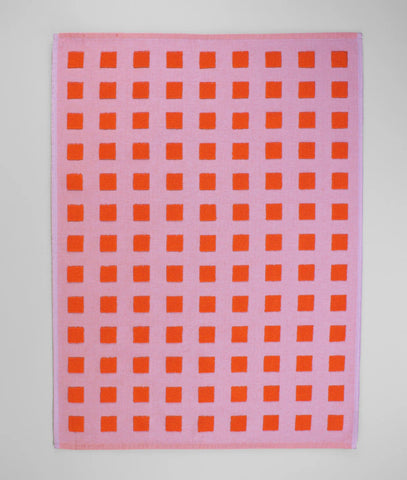 Squares Lilac & Warm Red tea towel