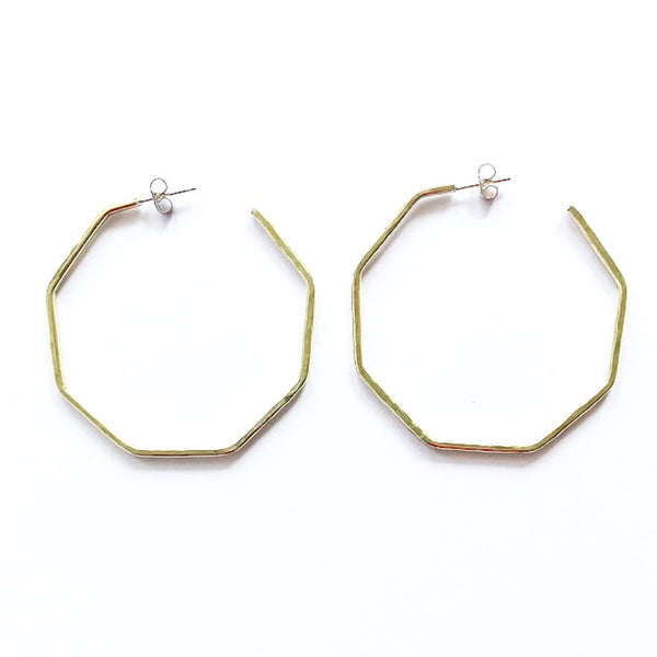 Large Brass octagon hoop earrings - Inspired 