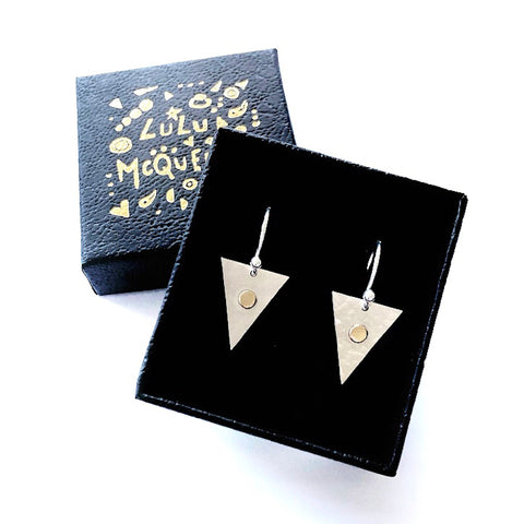 Triangle with brass circle dangle earrings