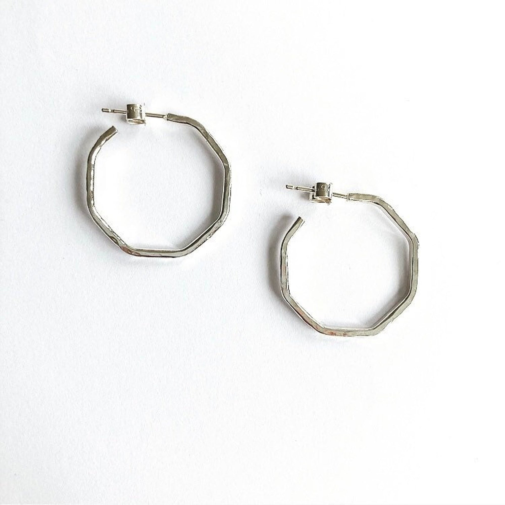 Silver octagon hoop earrings