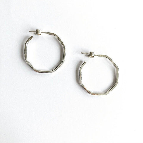 Silver octagon hoop earrings