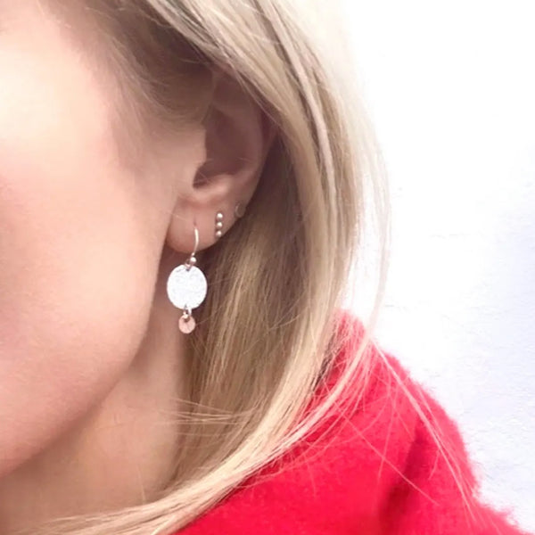 Silver and copper discs dangle earrings - Inspired 