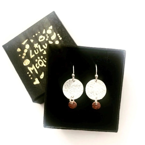 Silver and copper discs dangle earrings - Inspired 