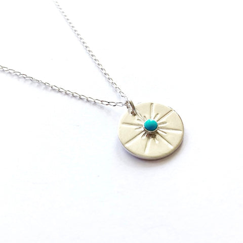 Turquoise embossed star silver necklace