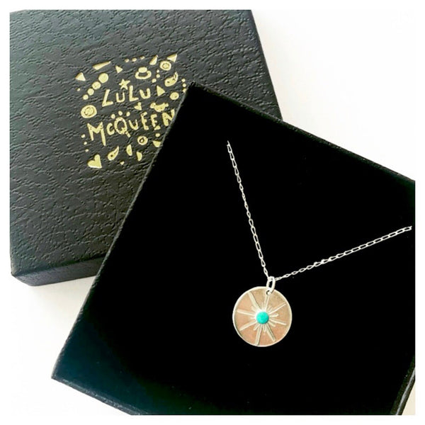 Turquoise embossed star silver necklace