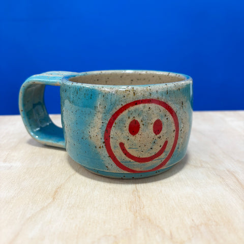 Short Blue Smiley Mug