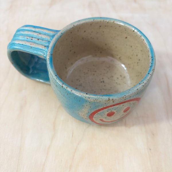 Short Blue Smiley Mug