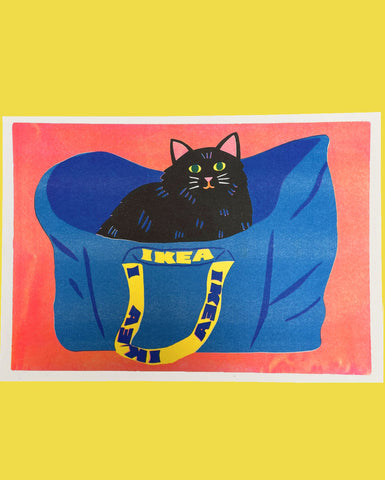 Black Ikea Cat A3 riso print