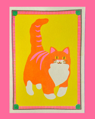 Orange cat A5 riso print