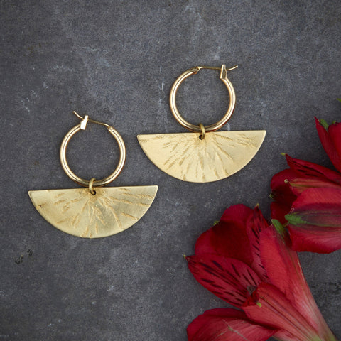 Textured brass semi circle earring