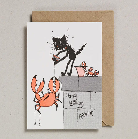 Crabbing Cat birthday card