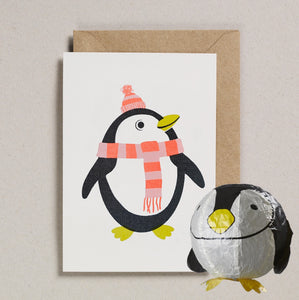 Penguin paper balloon card