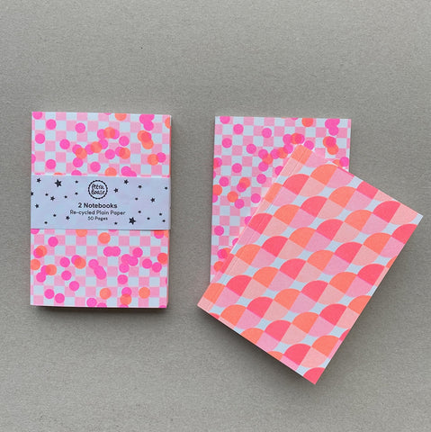 Riso printed notebook two pack - orange & hot pink