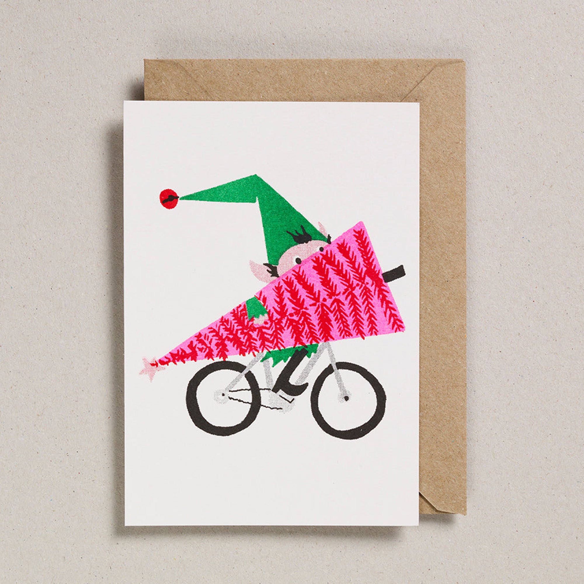 Elf on bike Christmas card