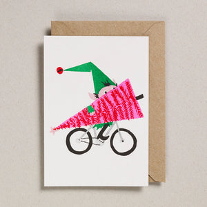 Elf on bike Christmas card