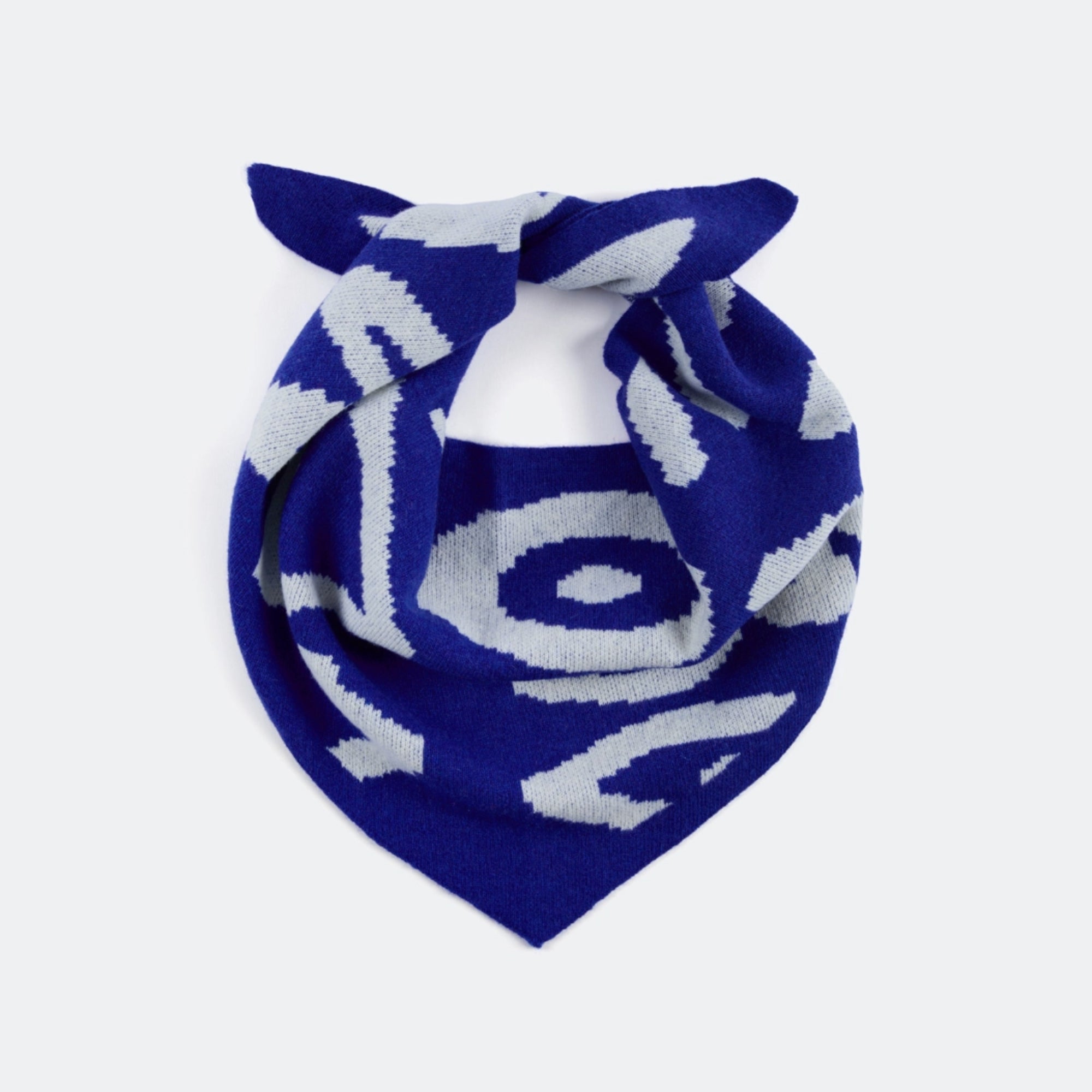 90's Blue Doodle Wool Mix Triangle Scarf