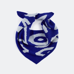90's Blue Doodle Wool Mix Triangle Scarf
