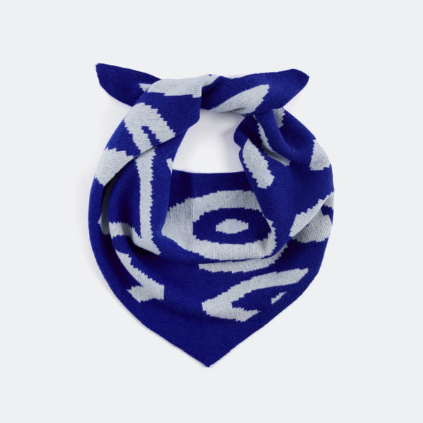 90's Blue Doodle Wool Mix Triangle Scarf