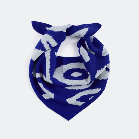 90's Blue Doodle Wool Mix Triangle Scarf