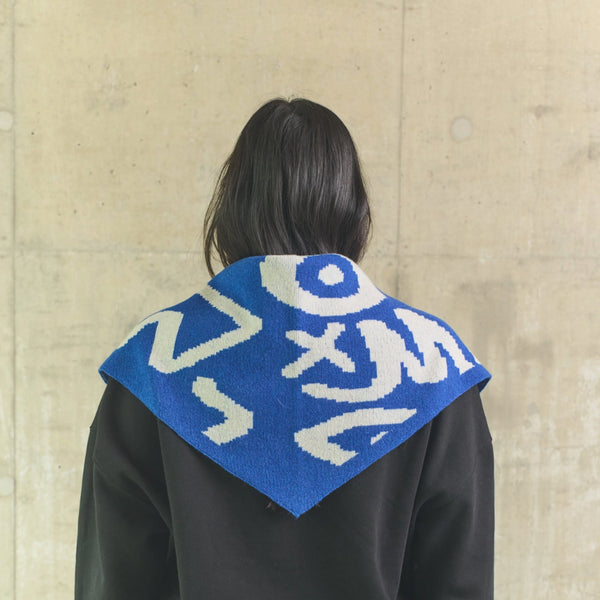 90's Blue Doodle Wool Mix Triangle Scarf
