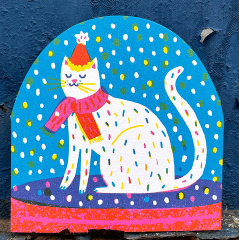 Winter Party Cat Snow Globe card