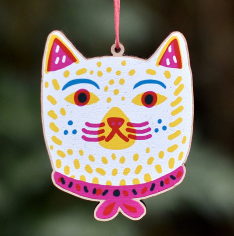 Cat printed wooden decoration