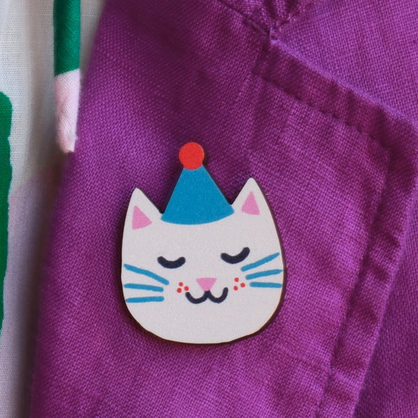Cat Wooden Pin Badge