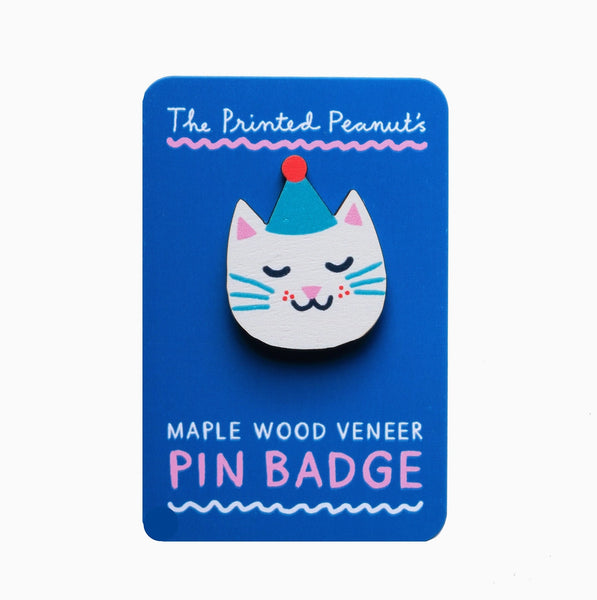Cat Wooden Pin Badge