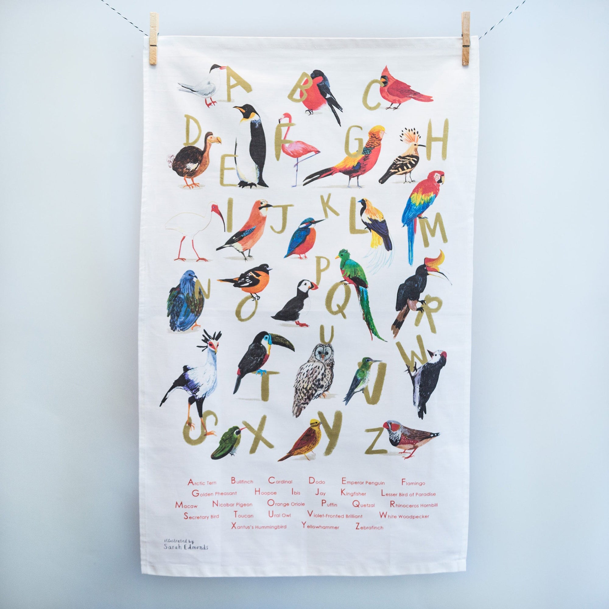 Avian alphabet tea towel