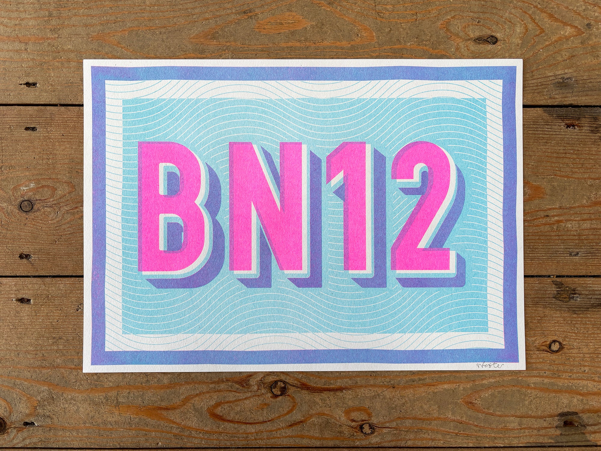 BN12 risograph A4 print - pink and blue